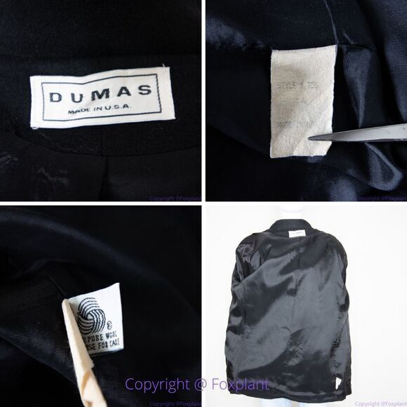 Vintage Dumas women's 100% Wool USA‎ made black blazer jacket, size 14 - Picture 14 of 16